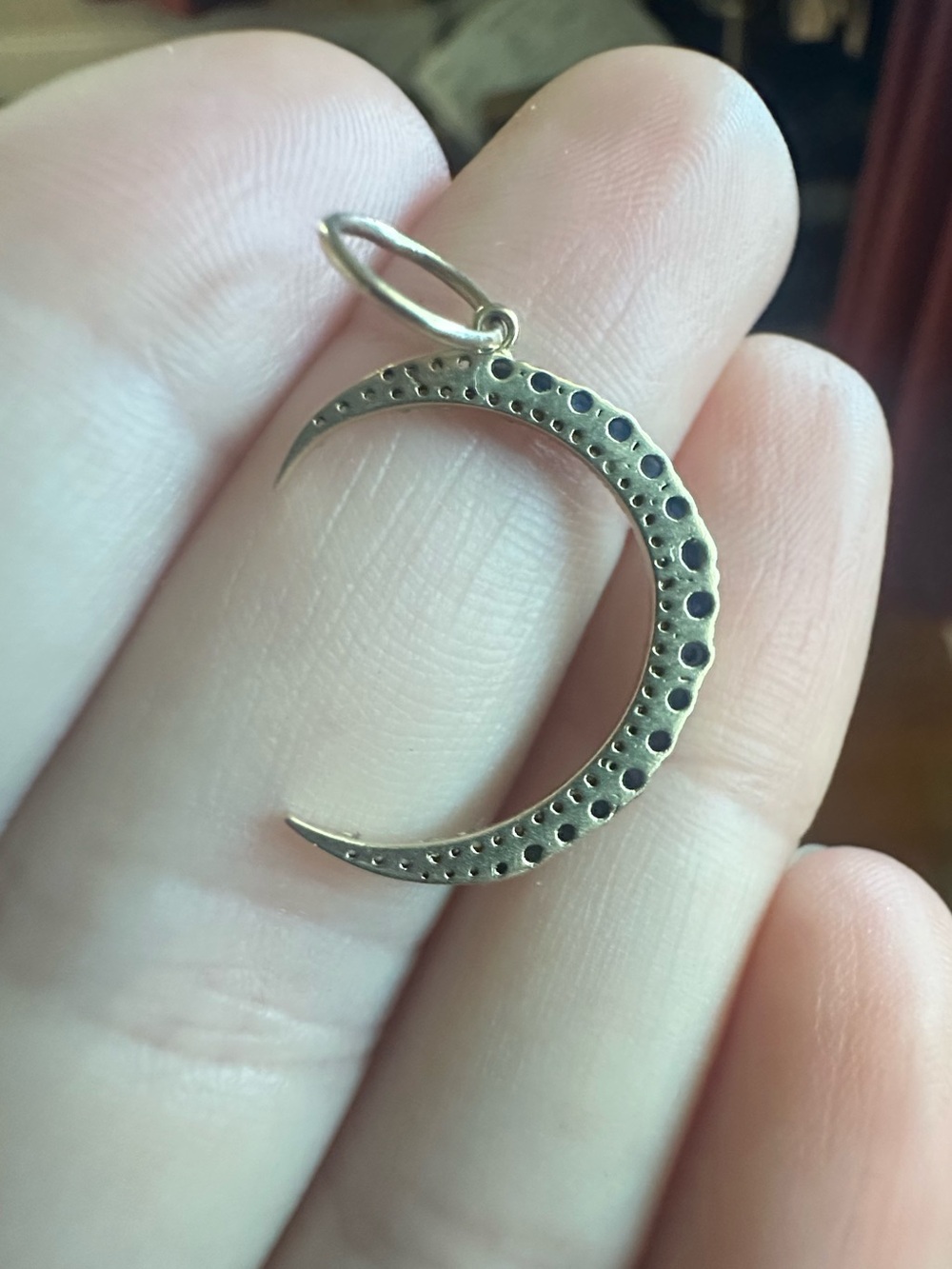 Solid 14k Gold Sapphire and Diamond Crescent Moon Pendant - Picture 2 of 6
